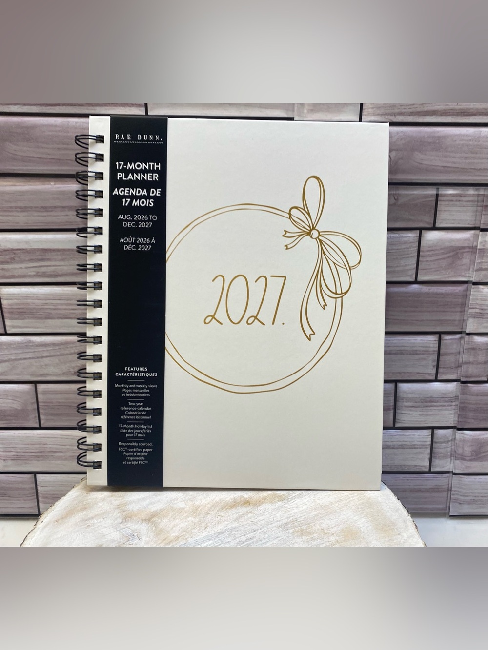 Rae Dunn❤️   “2027.”Gold Bow L size 17-month Planner NEW